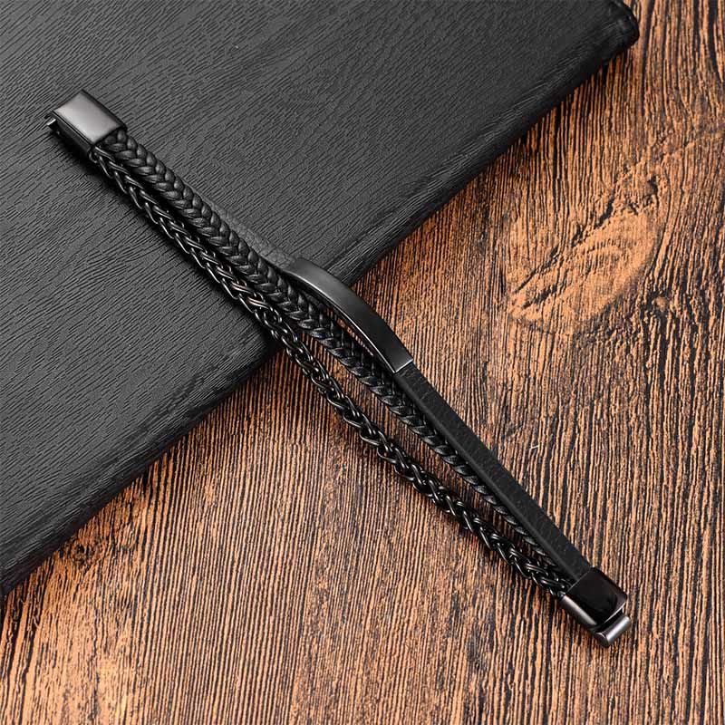 Titanium Steel Balance Calm Leather Woven Bracelet