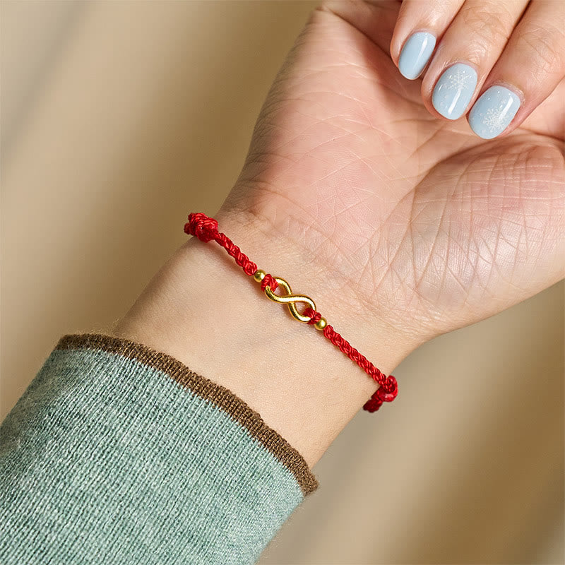 "May Endless Luck Find You" Infinity Charm Brass Red String Bracelet Includes Gift Message Card
