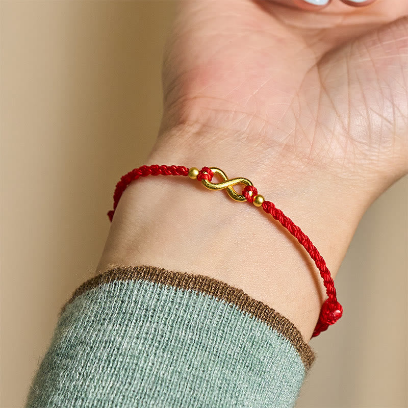 "May Endless Luck Find You" Infinity Charm Brass Red String Bracelet Includes Gift Message Card