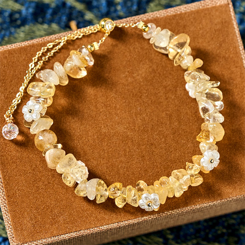 Irregular Natural Crystal Flower Design Adjustable Gemstone Bracelet