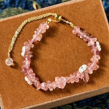 Strawberry Quartz Irregular Flower Design Adjustable Bracelet