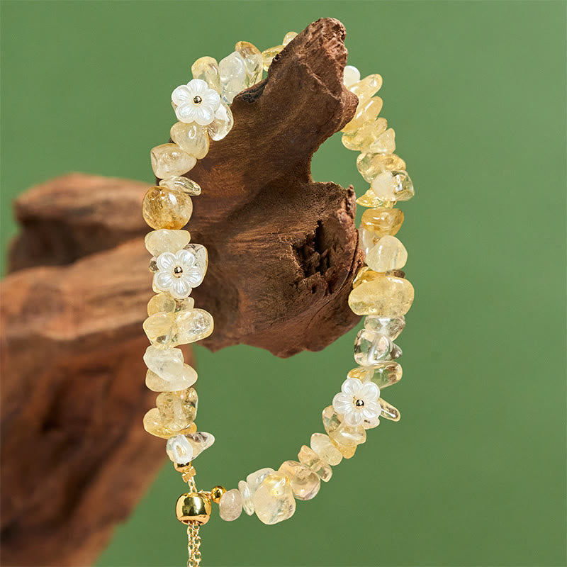 Irregular Natural Crystal Flower Design Adjustable Gemstone Bracelet