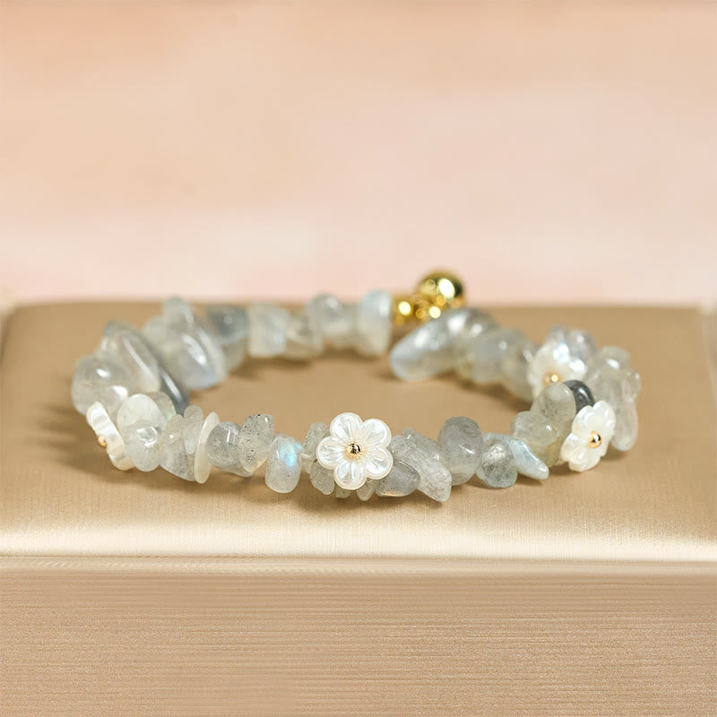 Grey Moonstone Irregular Flower Design Adjustable Bracelet