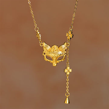 24k Gold Plated Brass Fox Flower Design Tassel Pendant Necklace