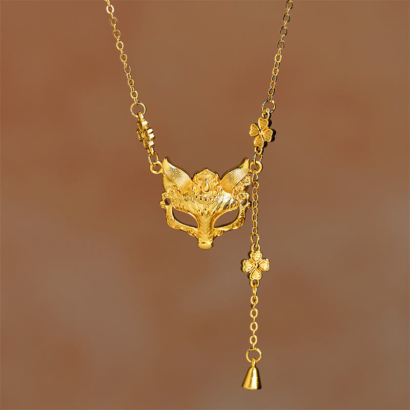 24k Gold Plated Brass Fox Flower Design Tassel Pendant Necklace