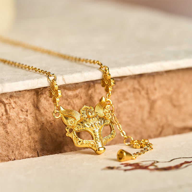 24k Gold Plated Brass Fox Flower Design Tassel Pendant Necklace