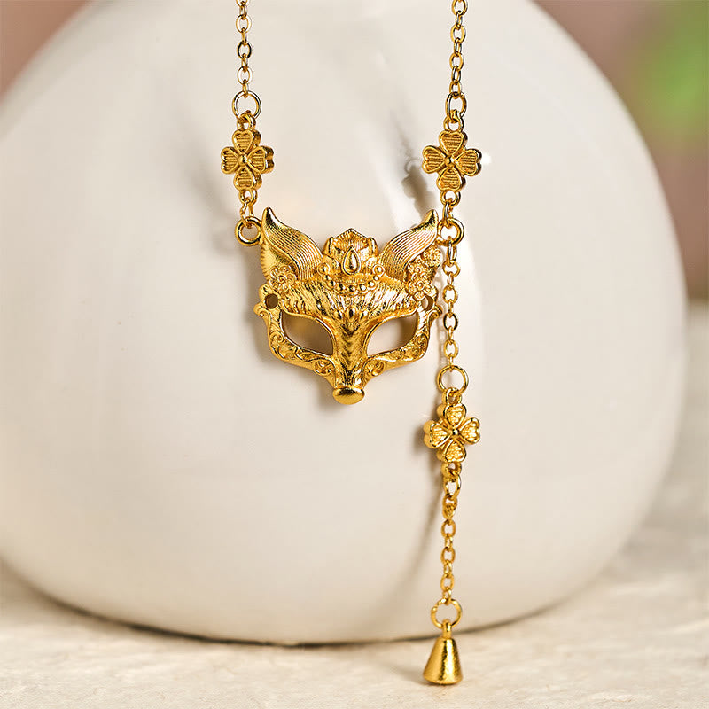 24k Gold Plated Brass Fox Flower Design Tassel Pendant Necklace