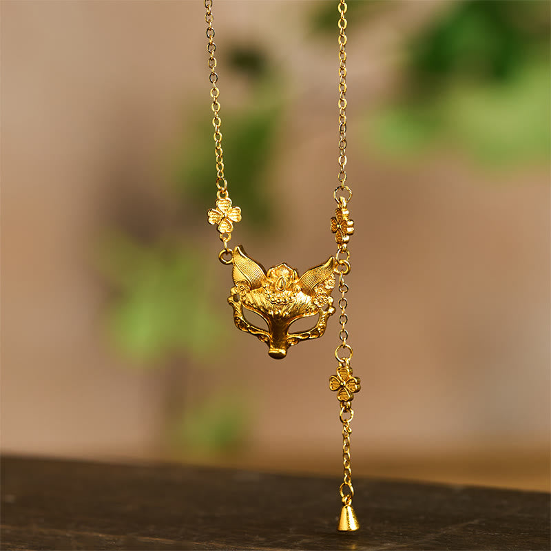 24k Gold Plated Brass Fox Flower Design Tassel Pendant Necklace