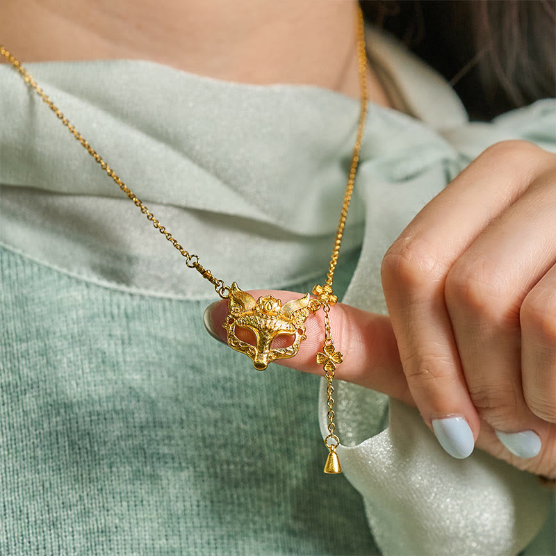 24k Gold Plated Brass Fox Flower Design Tassel Pendant Necklace