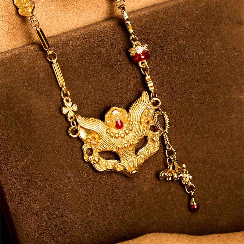 24k Gold Plated Brass Fox Design Tassel Pendant Necklace