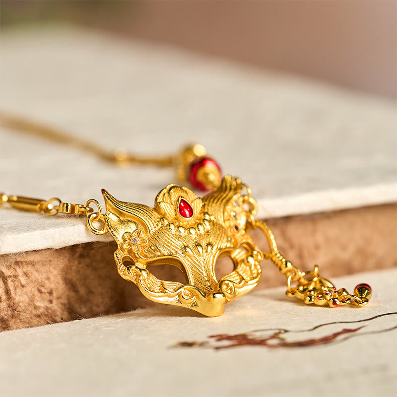 24k Gold Plated Brass Fox Design Tassel Pendant Necklace