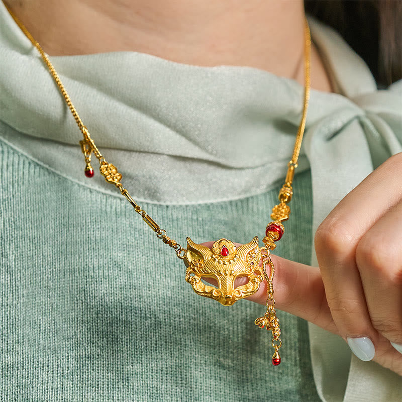 24k Gold Plated Brass Fox Design Tassel Pendant Necklace