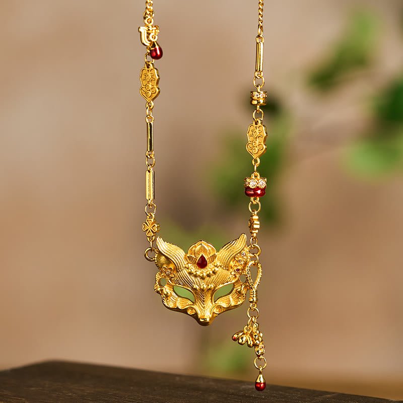 24k Gold Plated Brass Fox Design Tassel Pendant Necklace