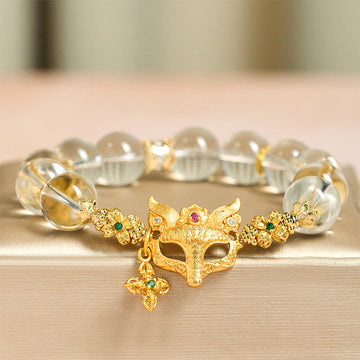 Clear Quartz Beaded Bracelet with Fox and Cross Charms