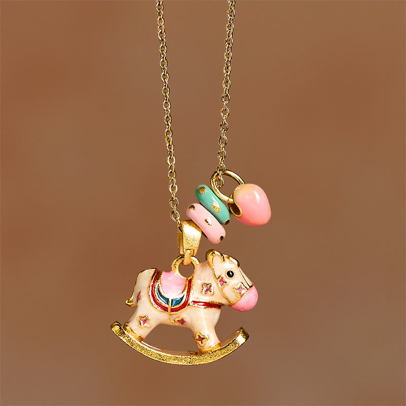 Colorful Year Of The Horse 24k Gold Plated Copper Necklace Pendant