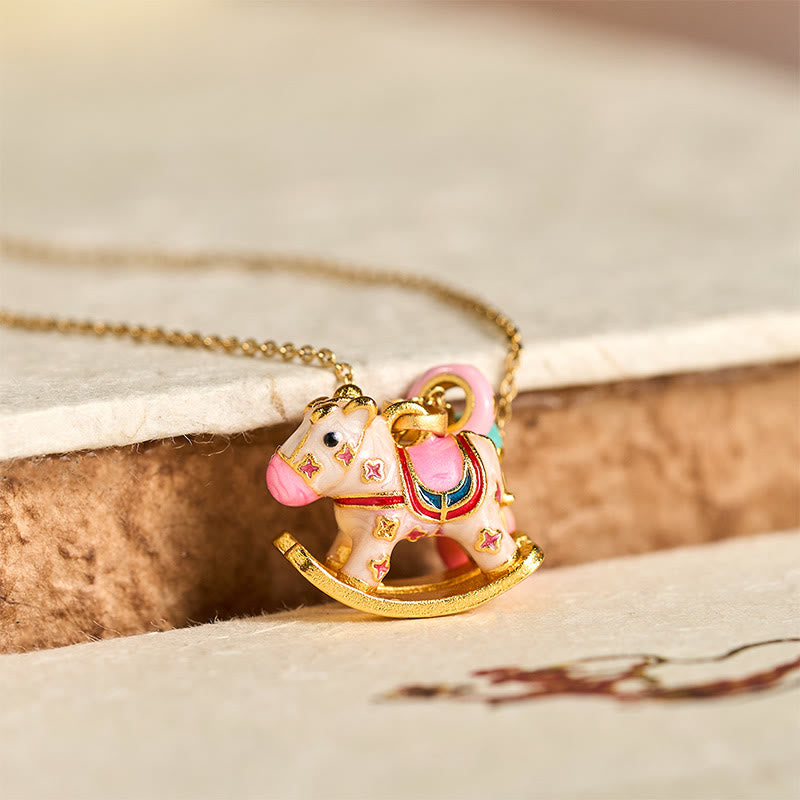 Colorful Year Of The Horse 24k Gold Plated Copper Necklace Pendant