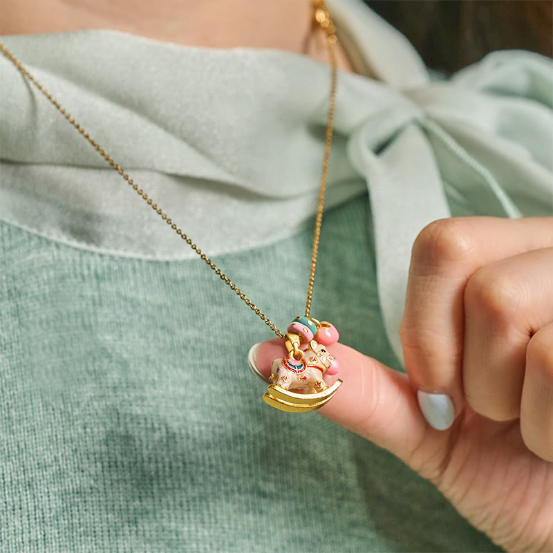 Colorful Year Of The Horse 24k Gold Plated Copper Necklace Pendant