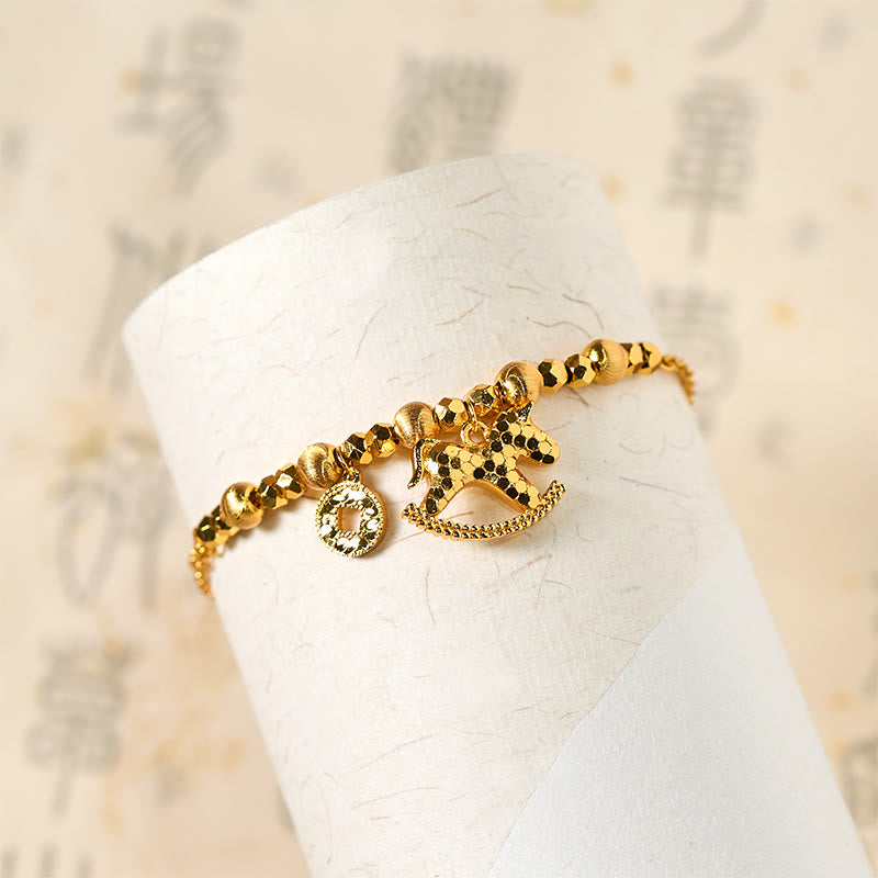 Chinese Zodiac Year Of The Horse 24k Gold Plated Copper Coin Luck Bracelet