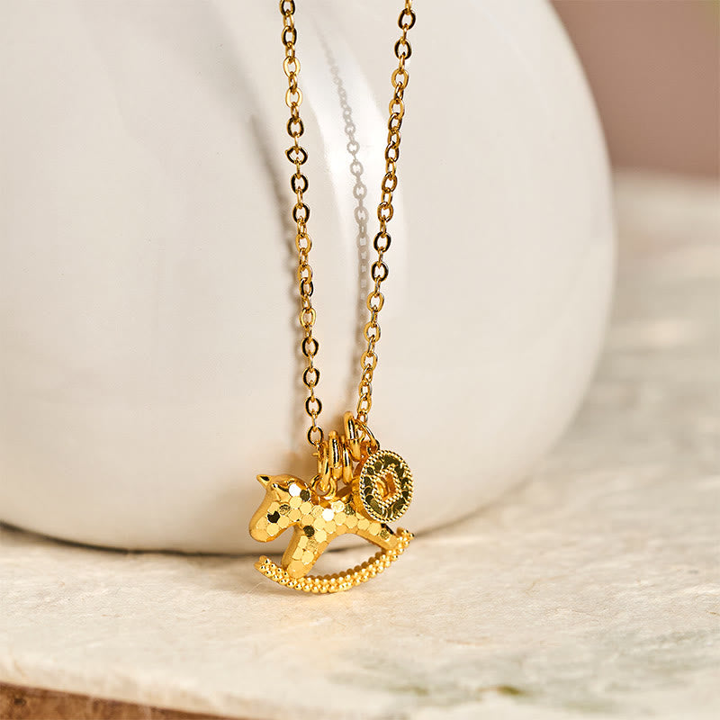 Year Of The Horse 24k Gold Plated Copper Coin Necklace Pendant