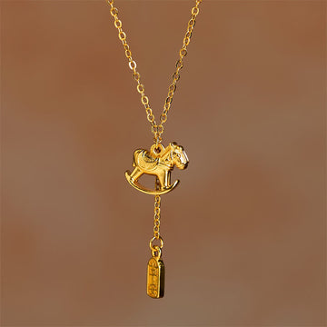 Year Of The Horse 24k Gold Plated Copper Peaceful Necklace Pendant