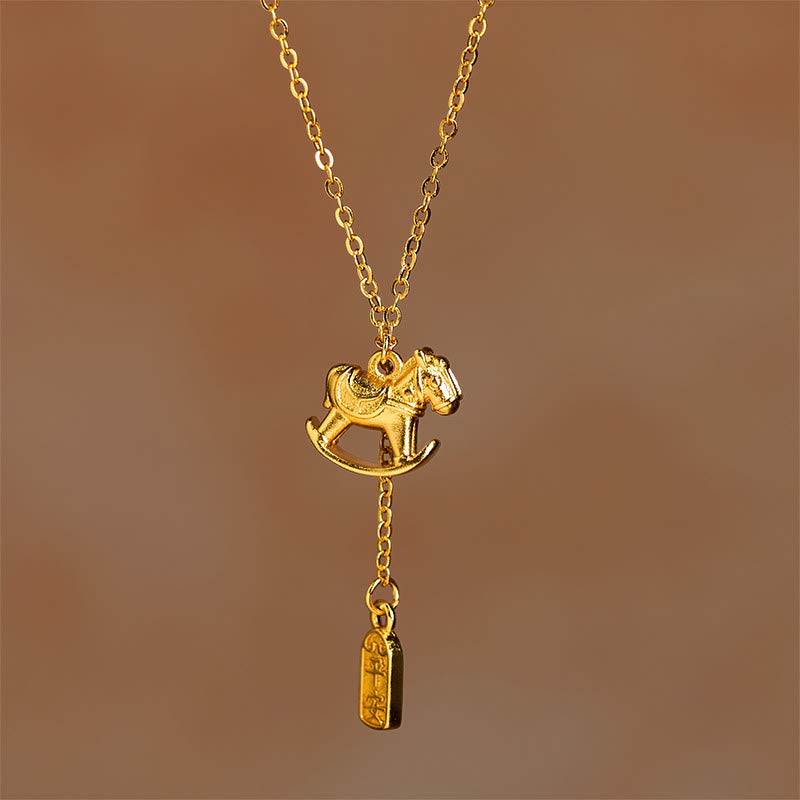 Year Of The Horse 24k Gold Plated Copper Peaceful Necklace Pendant
