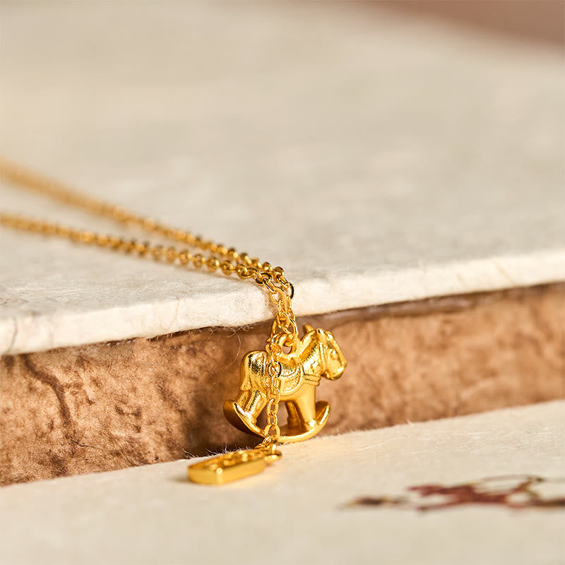 Year Of The Horse 24k Gold Plated Copper Peaceful Necklace Pendant
