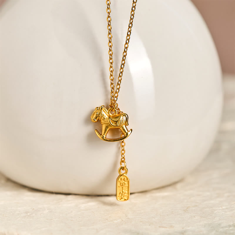 Year Of The Horse 24k Gold Plated Copper Peaceful Necklace Pendant