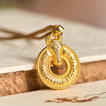 Year Of The Horse Peace Buckle Fu Character Gold Plated Copper Energy Necklace Pendant