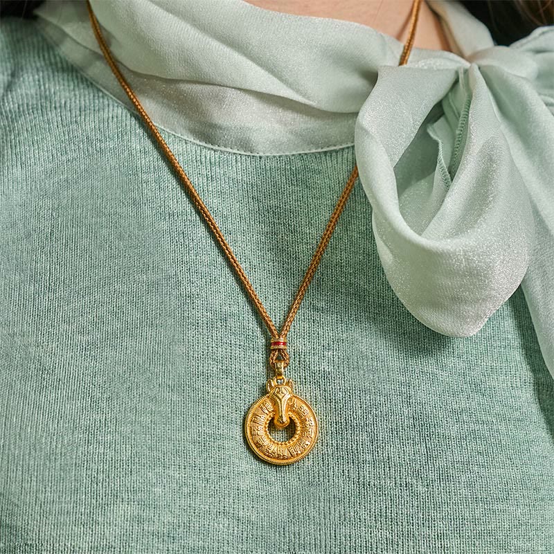 Year Of The Horse Peace Buckle Fu Character Gold Plated Copper Energy Necklace Pendant