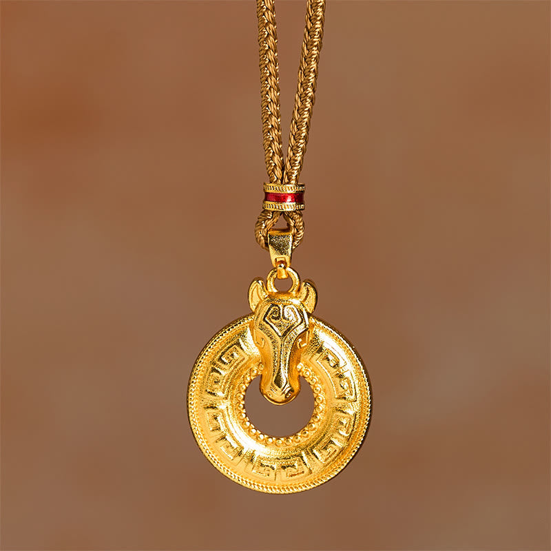 Year Of The Horse Peace Buckle Fu Character Gold Plated Copper Energy Necklace Pendant
