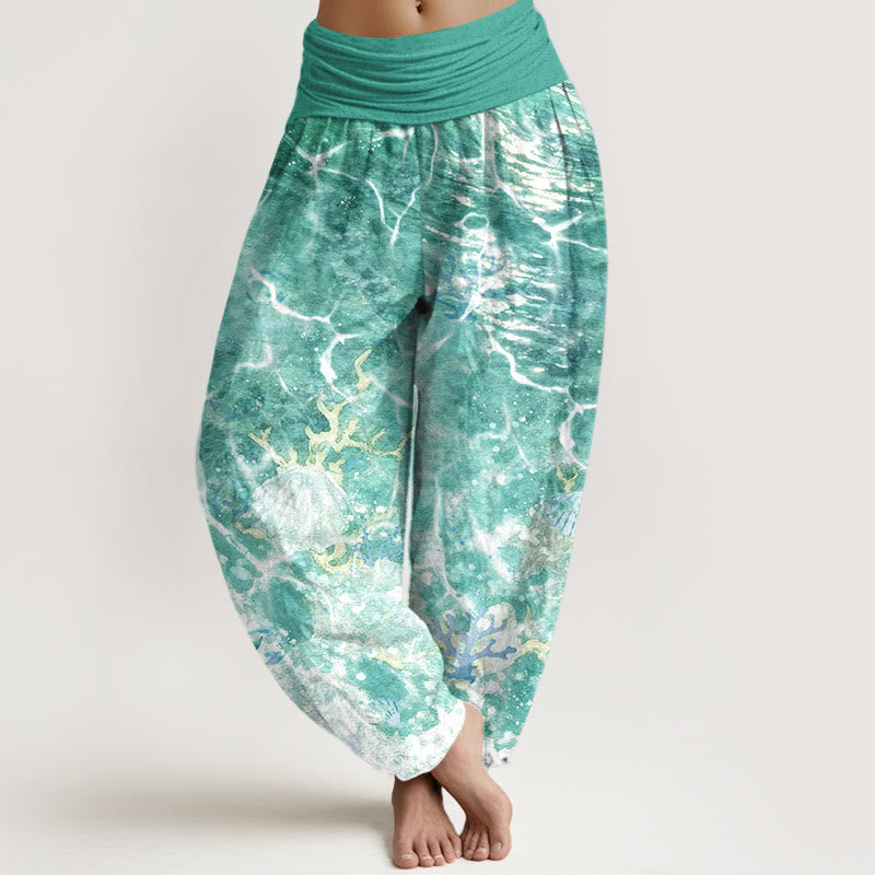Tactile Cotton Watercolor Print Mindful Movement Harem Pants