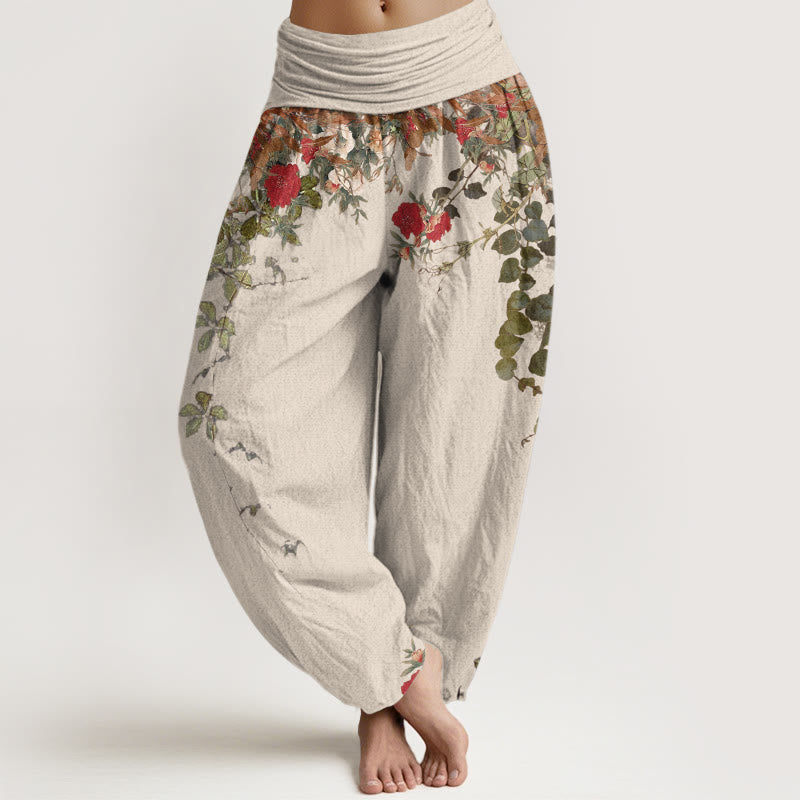 Breathable Cotton Botanical Print Mindful Movement Harem Pants