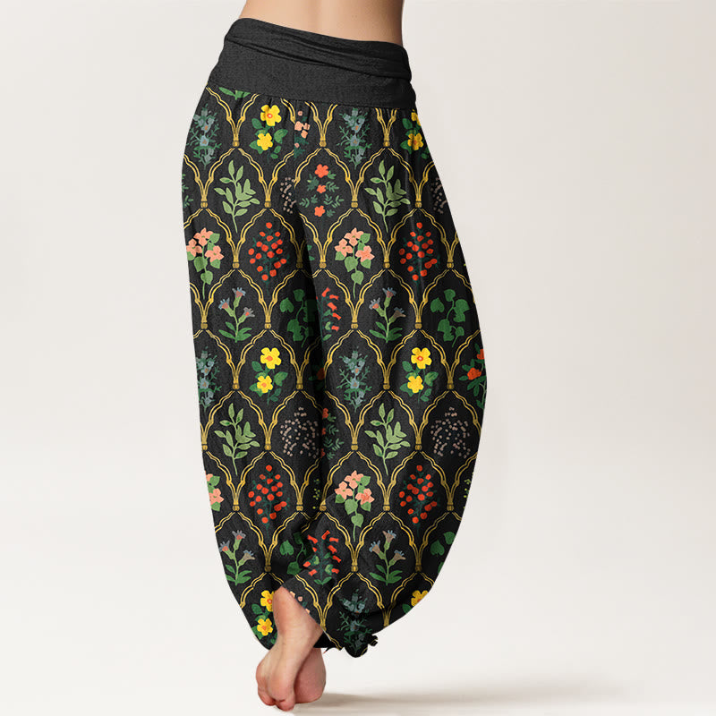 Breathable Pure Cotton Botanical Print Meditation Harem Pants
