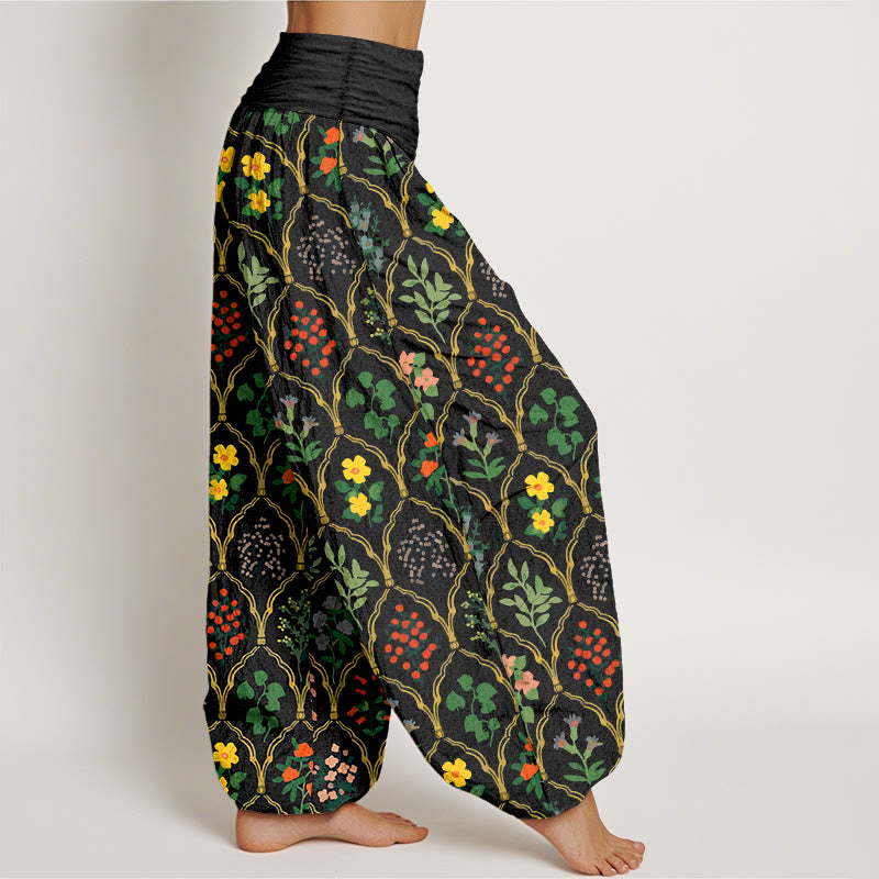 Breathable Pure Cotton Botanical Print Meditation Harem Pants