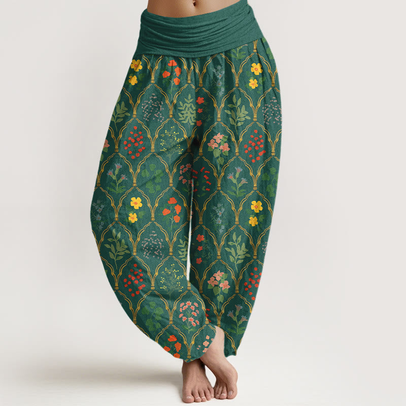 Breathable Pure Cotton Botanical Print Meditation Harem Pants