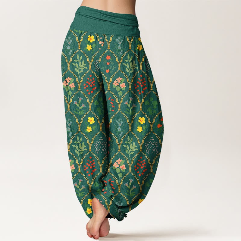 Breathable Pure Cotton Botanical Print Meditation Harem Pants