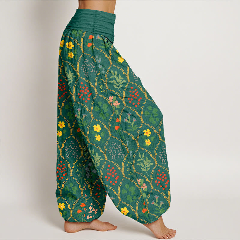 Breathable Pure Cotton Botanical Print Meditation Harem Pants