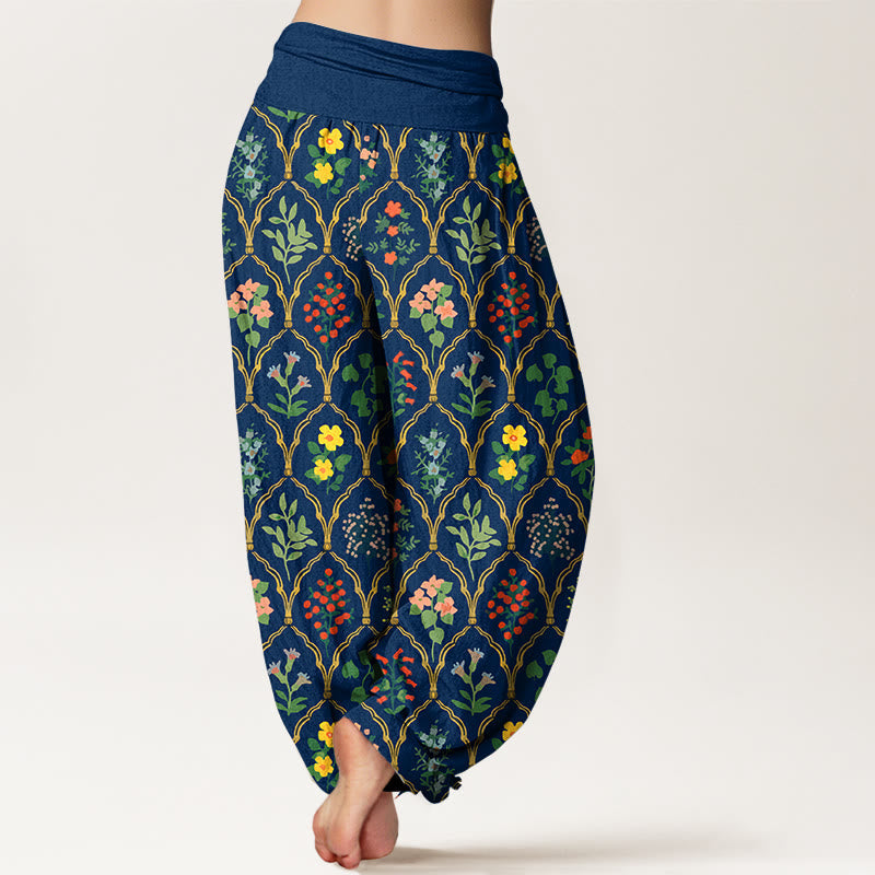 Breathable Pure Cotton Botanical Print Meditation Harem Pants