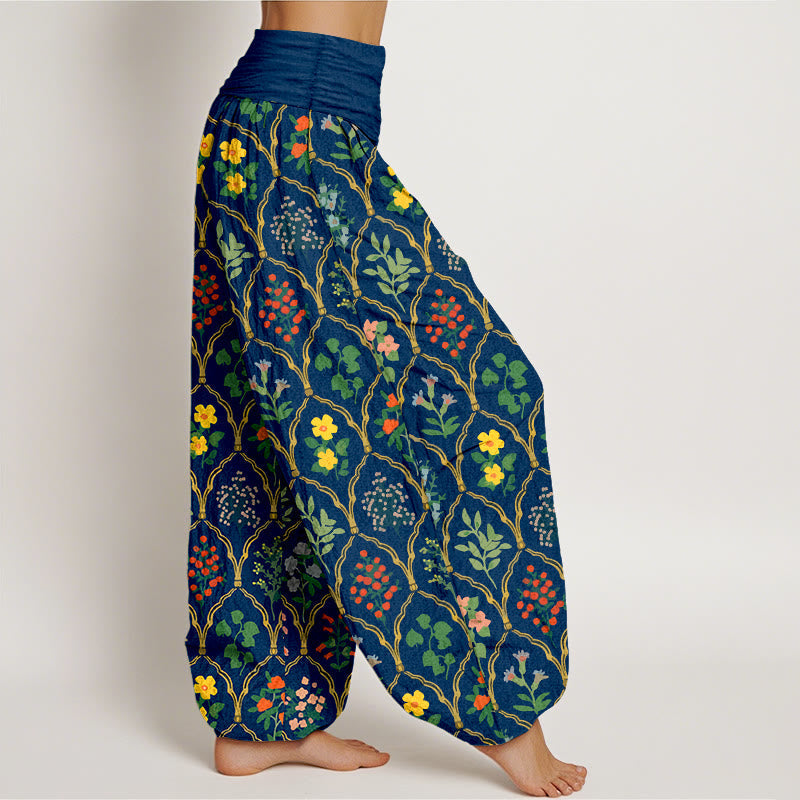 Breathable Pure Cotton Botanical Print Meditation Harem Pants