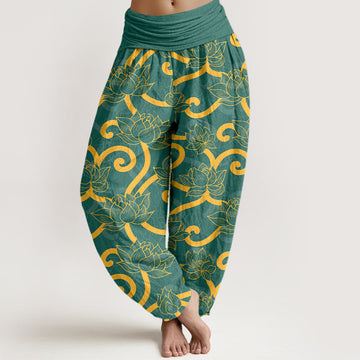 Pure Cotton Lotus Pattern Breathable Meditation Harem Pants