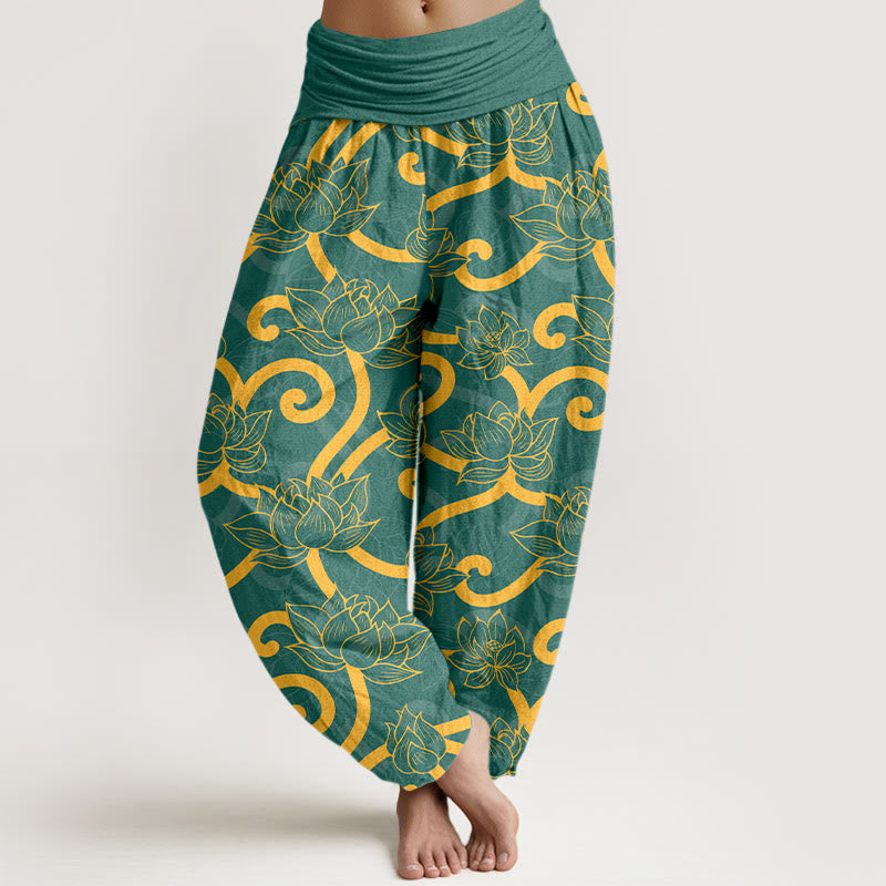 Pure Cotton Lotus Pattern Breathable Meditation Harem Pants
