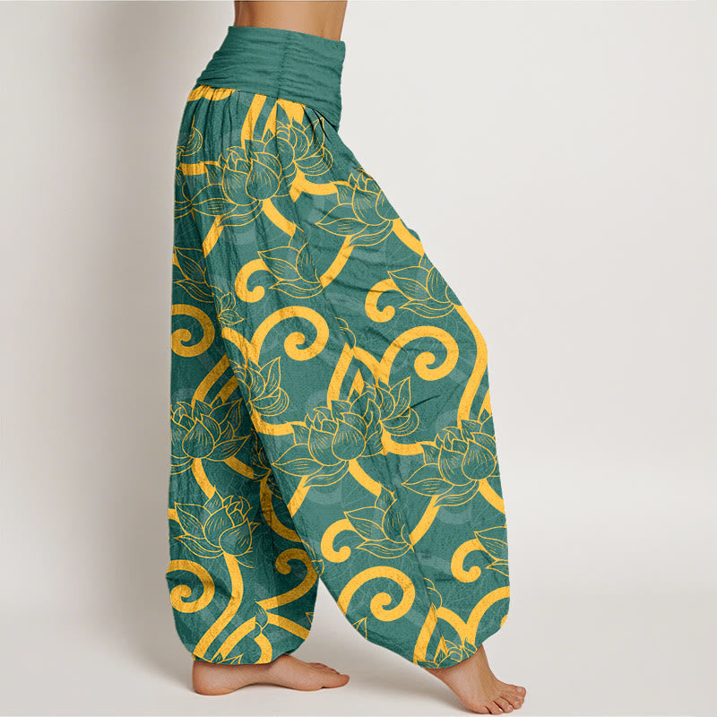Pure Cotton Lotus Pattern Breathable Meditation Harem Pants