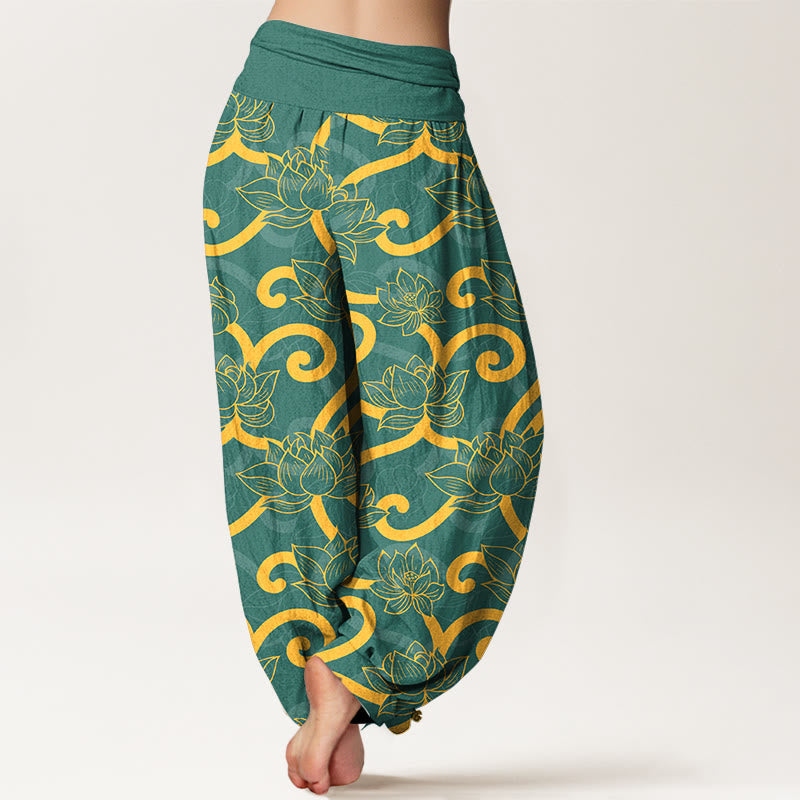 Pure Cotton Lotus Pattern Breathable Meditation Harem Pants