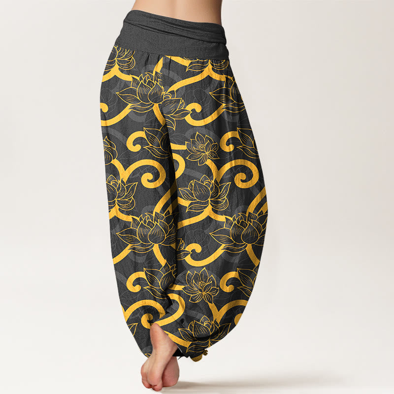Pure Cotton Lotus Pattern Breathable Meditation Harem Pants