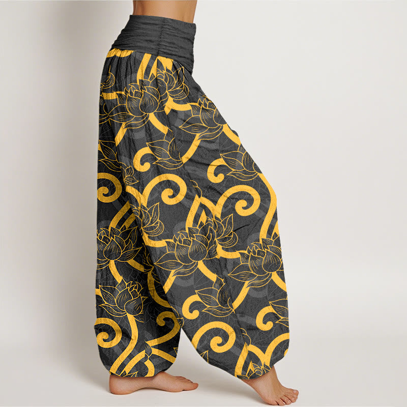 Pure Cotton Lotus Pattern Breathable Meditation Harem Pants