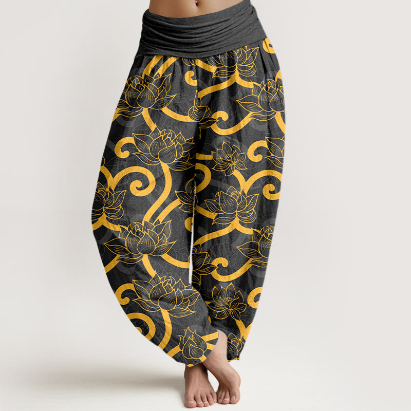 Pure Cotton Lotus Pattern Breathable Meditation Harem Pants