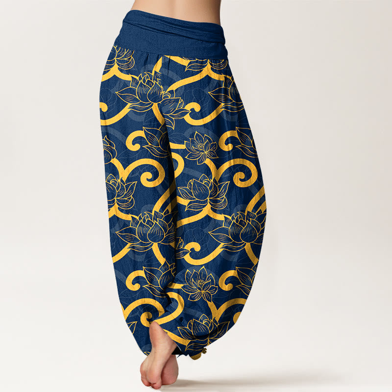Pure Cotton Lotus Pattern Breathable Meditation Harem Pants