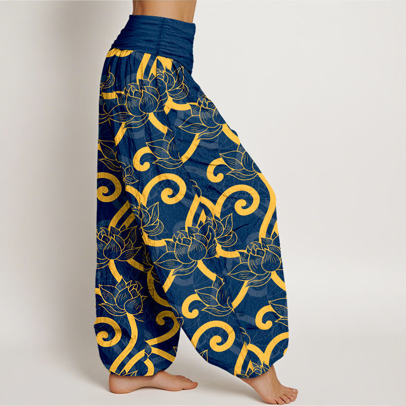 Pure Cotton Lotus Pattern Breathable Meditation Harem Pants