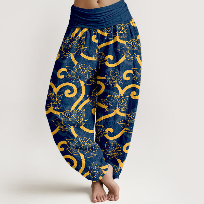 Pure Cotton Lotus Pattern Breathable Meditation Harem Pants