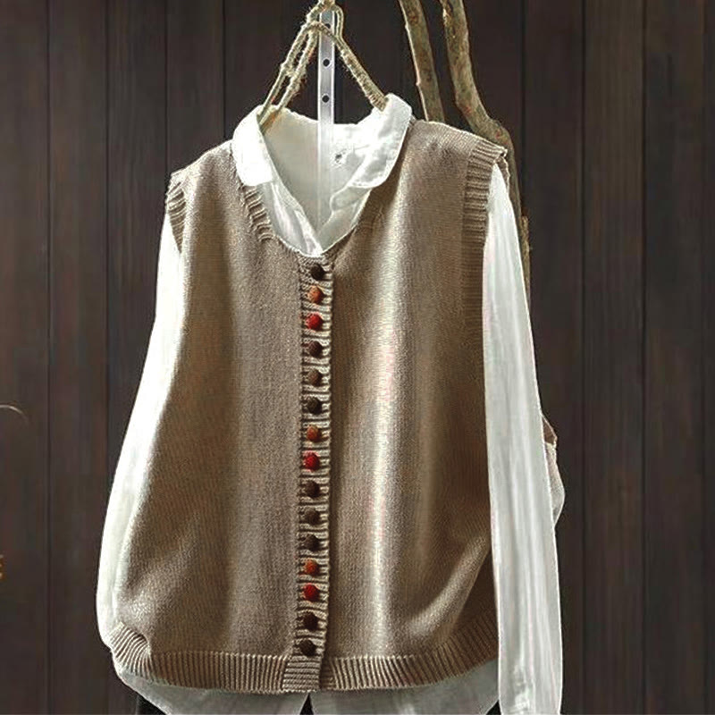 Colorful Buttons Women's Sleeveless Cotton Knitted Vest Waistcoat